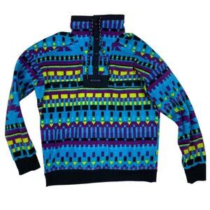 Columbia Small Powder Keg Fleece Pullover Snap Jacket Mens Unisex Aztec Blue 90s